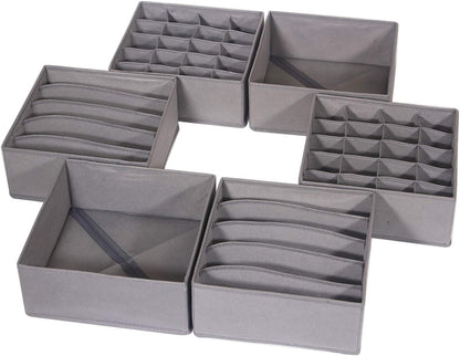 6 Pack Foldable Cloth Storage Box Closet Dresser Drawer Organizer Fabric Baskets Bins Containers Divider for Clothes Underwear Bras Socks Lingerie Clothing, M Grey 22-2000