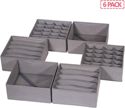 6 Pack Foldable Cloth Storage Box Closet Dresser Drawer Organizer Fabric Baskets Bins Containers Divider for Clothes Underwear Bras Socks Lingerie Clothing, M Grey 22-2000