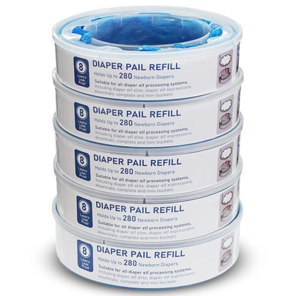 kimitimii Diaper Pail Refills Bag - Multi-Layer Odor Lock Bags Compatible with Playtex Diaper Genie, Holds Up to 280 Newborn Diapers Per Pack (1400 Count - 5 Packs)