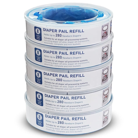 kimitimii Diaper Pail Refills Bag - Multi-Layer Odor Lock Bags Compatible with Playtex Diaper Genie, Holds Up to 280 Newborn Diapers Per Pack (1400 Count - 5 Packs)