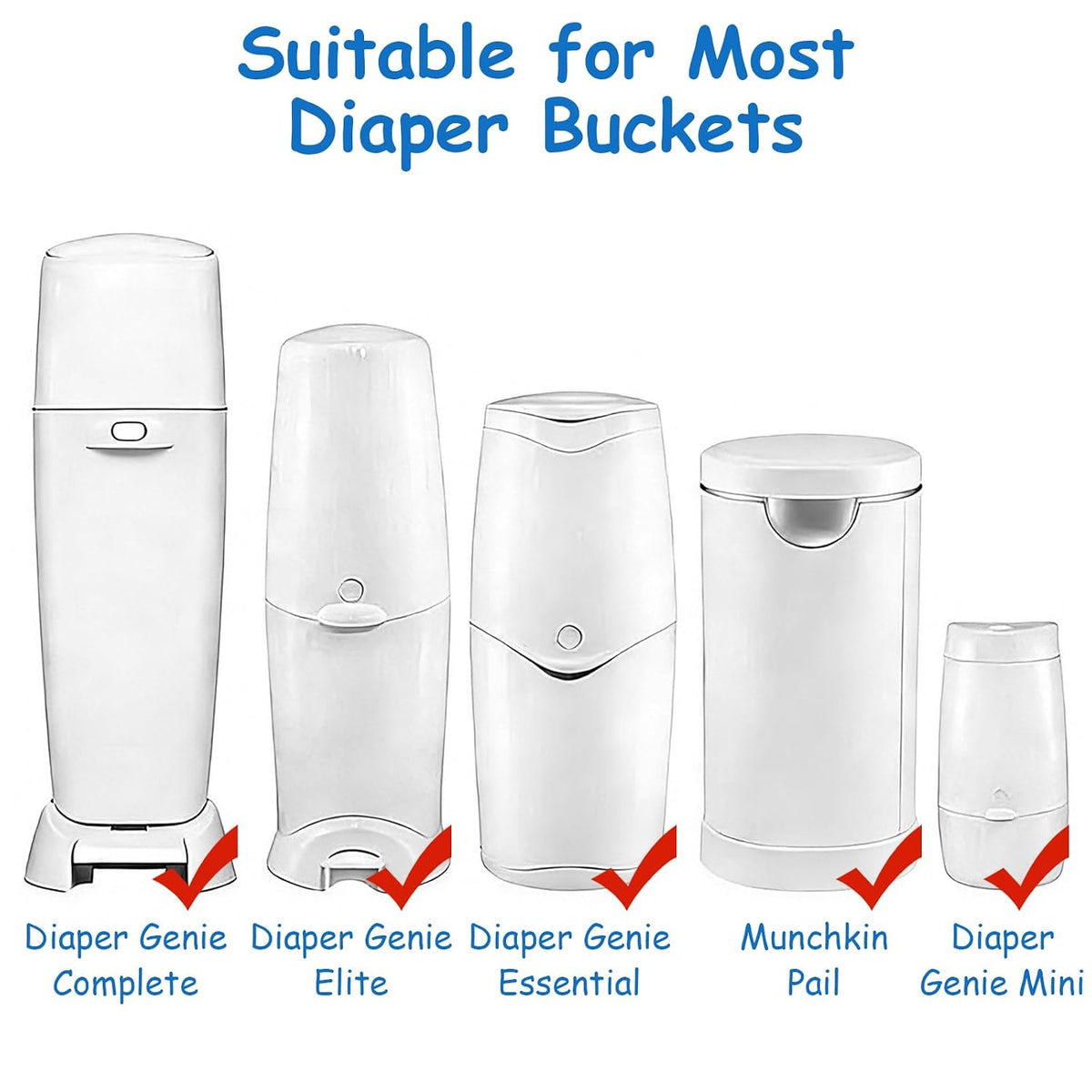 kimitimii Diaper Pail Refills Bag - Multi-Layer Odor Lock Bags Compatible with Playtex Diaper Genie, Holds Up to 280 Newborn Diapers Per Pack (1400 Count - 5 Packs)
