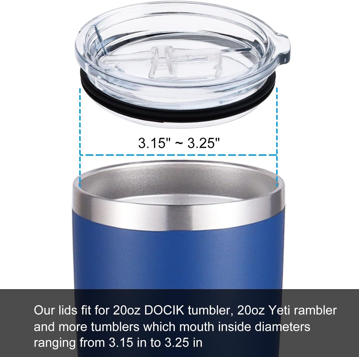 Splash Proof Lids Covers for 20 Oz Yeti Rambler Ozark Trail Tumbler and More Travel Cup, Also Fit for Yeti 10 Oz Lowball, 2 Pack