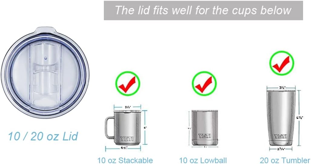 Splash Proof Lids Covers for 20 Oz Yeti Rambler Ozark Trail Tumbler and More Travel Cup, Also Fit for Yeti 10 Oz Lowball, 2 Pack