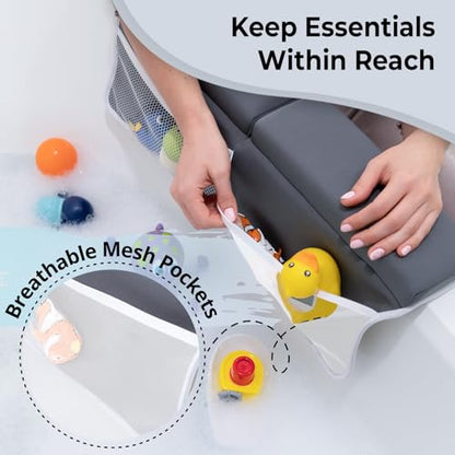 Gray Bath Kneeler & Elbow Rest Pad Set, Baby Bath Towel, Hooded, Elephant