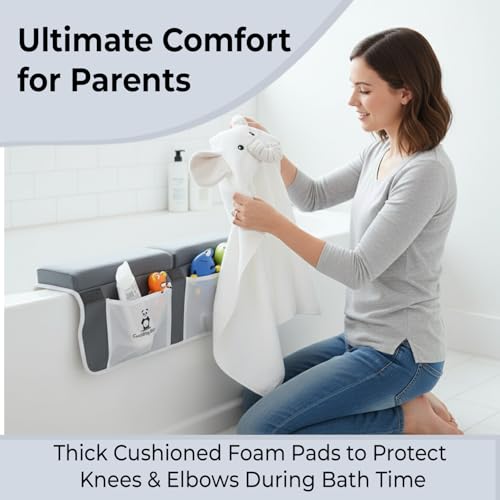 Gray Bath Kneeler & Elbow Rest Pad Set, Baby Bath Towel, Hooded, Elephant