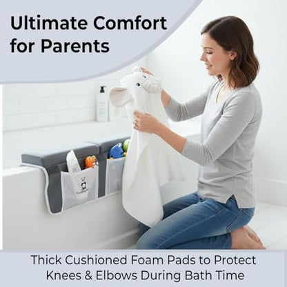 Gray Bath Kneeler & Elbow Rest Pad Set, Baby Bath Towel, Hooded, Elephant