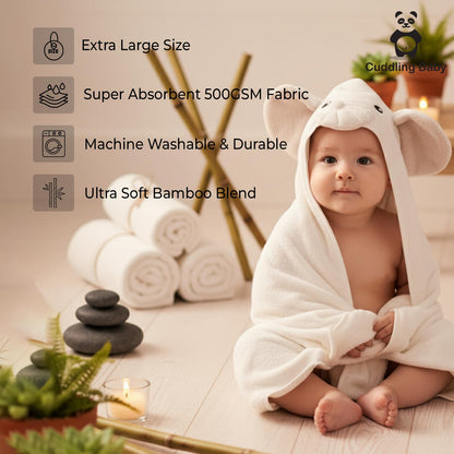 Gray Bath Kneeler & Elbow Rest Pad Set, Baby Bath Towel, Hooded, Elephant