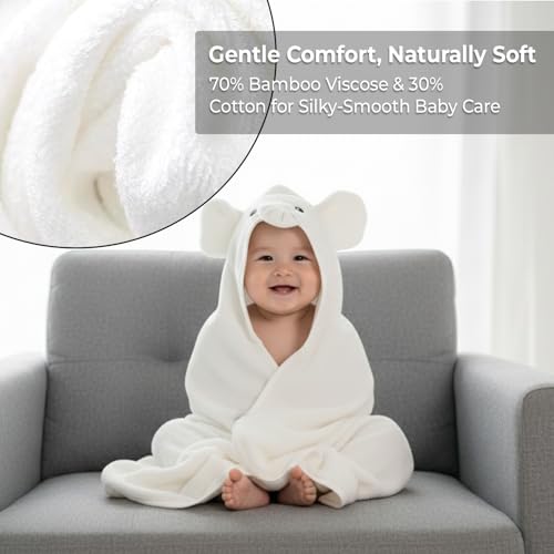 Gray Bath Kneeler & Elbow Rest Pad Set, Baby Bath Towel, Hooded, Elephant