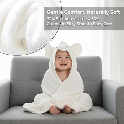 Gray Bath Kneeler & Elbow Rest Pad Set, Baby Bath Towel, Hooded, Elephant