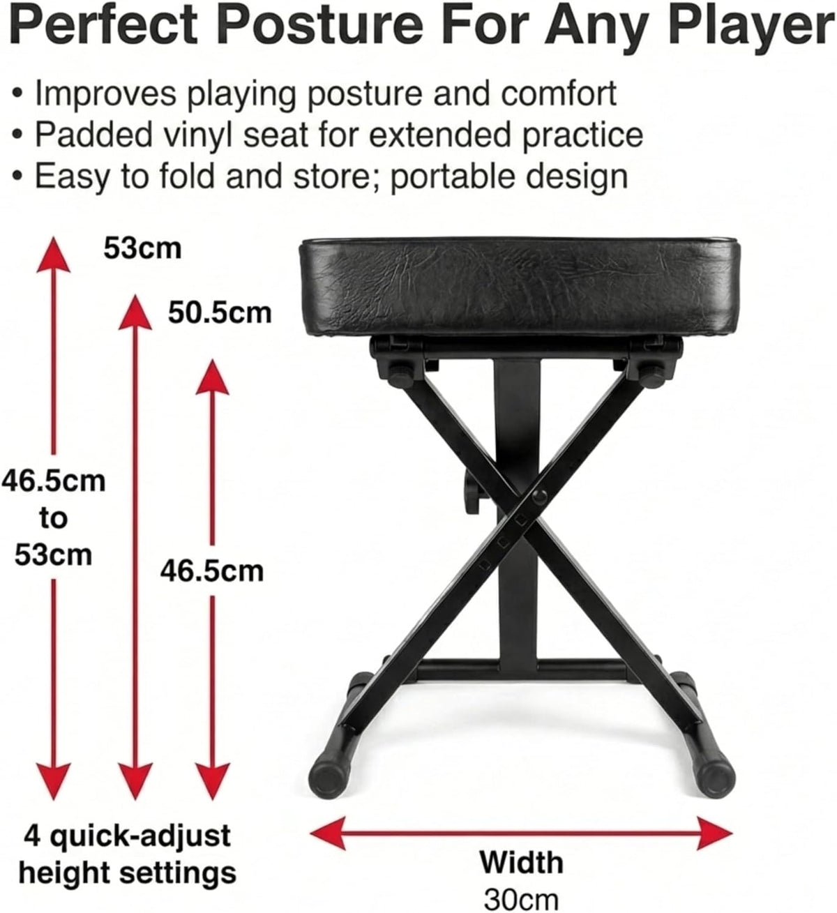 RJKBB100 Adjustable Padded Piano Bench, Keyboard Stool