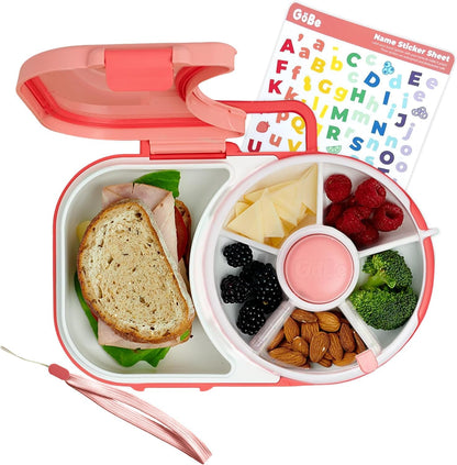 Lunchbox with Small Snack Spinner Flip - Bundle with Hand Strap & Sticker Sheet, 2-in-1 Bento Style Lunch Container, 5 Small +1 Large Sandwich Compartment, BPA & PVC Free - Mint Green