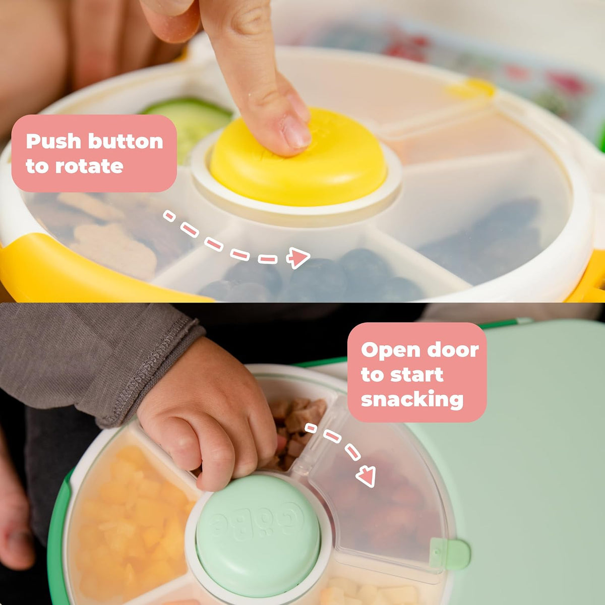 Lunchbox with Small Snack Spinner Flip - Bundle with Hand Strap & Sticker Sheet, 2-in-1 Bento Style Lunch Container, 5 Small +1 Large Sandwich Compartment, BPA & PVC Free - Mint Green