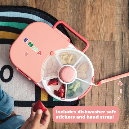 Lunchbox with Small Snack Spinner Flip - Bundle with Hand Strap & Sticker Sheet, 2-in-1 Bento Style Lunch Container, 5 Small +1 Large Sandwich Compartment, BPA & PVC Free - Mint Green