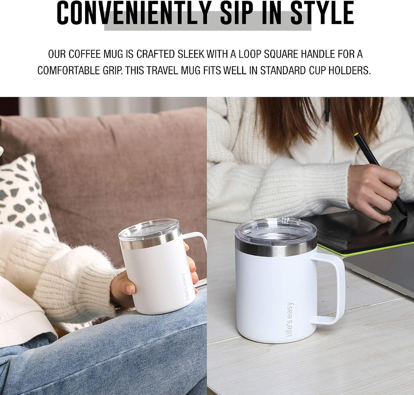20oz Stainless Steel Mug w/Handle - Double Wall Insulated Travel Tumbler w/Flip Lid - Leak Proof Tumbler-Thermal Cup for Coffee, Tea & More - Keep Hot & Cold Drinks (Mint Green, 20 oz)