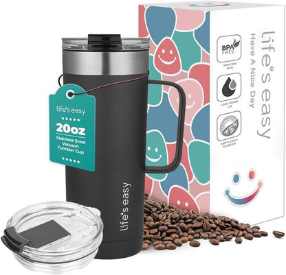 20oz Stainless Steel Mug w/Handle - Double Wall Insulated Travel Tumbler w/Flip Lid - Leak Proof Tumbler-Thermal Cup for Coffee, Tea & More - Keep Hot & Cold Drinks (Mint Green, 20 oz)