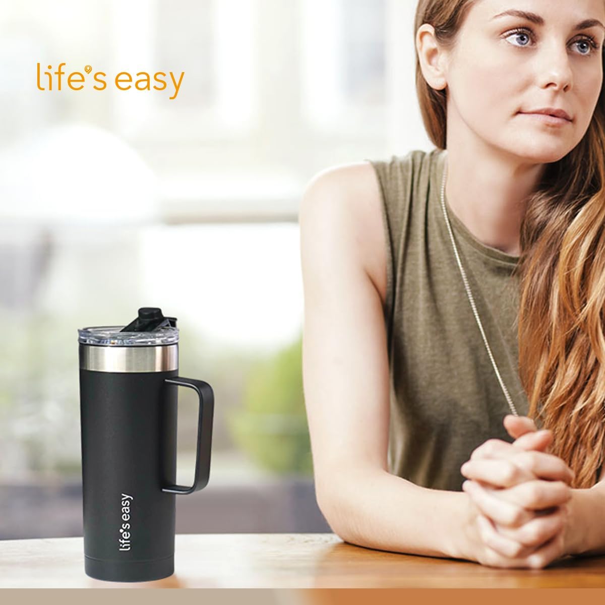 20oz Stainless Steel Mug w/Handle - Double Wall Insulated Travel Tumbler w/Flip Lid - Leak Proof Tumbler-Thermal Cup for Coffee, Tea & More - Keep Hot & Cold Drinks (Mint Green, 20 oz)