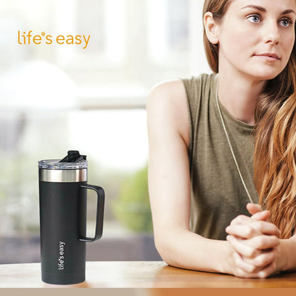 20oz Stainless Steel Mug w/Handle - Double Wall Insulated Travel Tumbler w/Flip Lid - Leak Proof Tumbler-Thermal Cup for Coffee, Tea & More - Keep Hot & Cold Drinks (Mint Green, 20 oz)