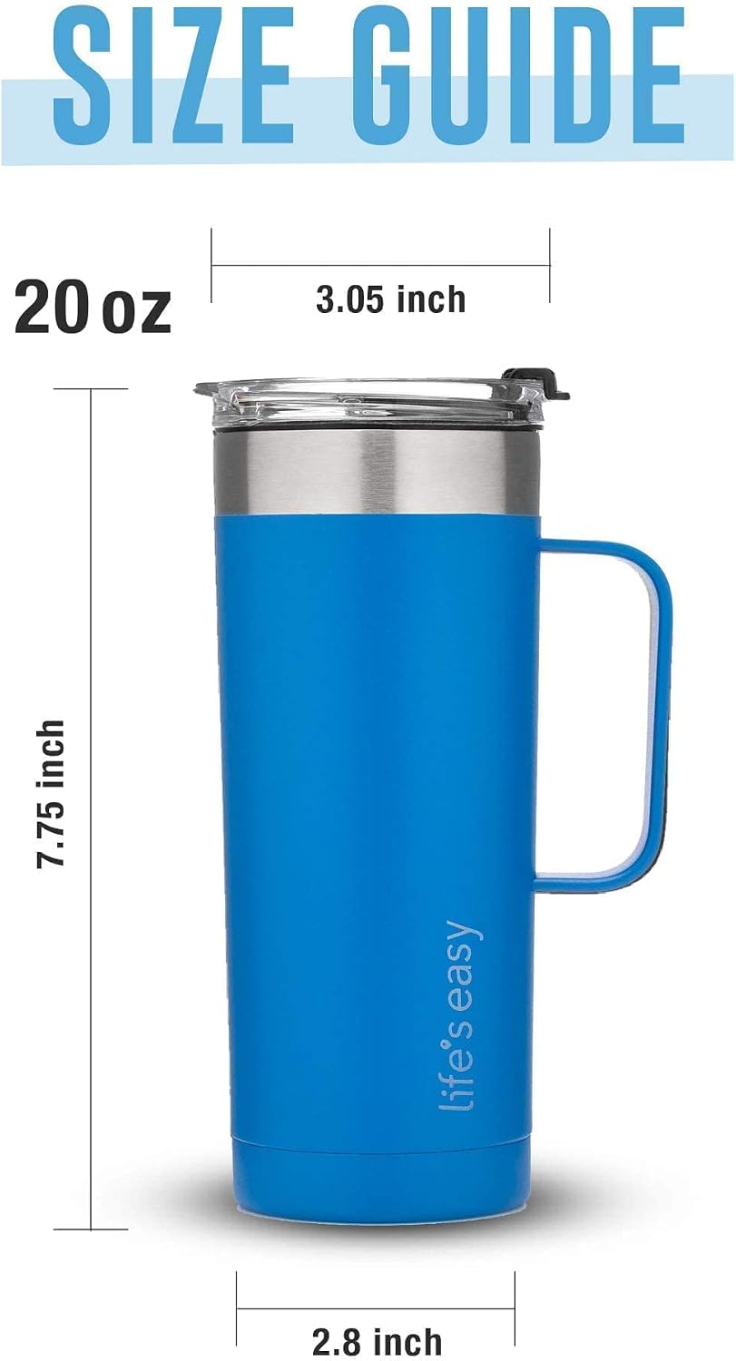 20oz Stainless Steel Mug w/Handle - Double Wall Insulated Travel Tumbler w/Flip Lid - Leak Proof Tumbler-Thermal Cup for Coffee, Tea & More - Keep Hot & Cold Drinks (Mint Green, 20 oz)