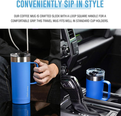 20oz Stainless Steel Mug w/Handle - Double Wall Insulated Travel Tumbler w/Flip Lid - Leak Proof Tumbler-Thermal Cup for Coffee, Tea & More - Keep Hot & Cold Drinks (Mint Green, 20 oz)