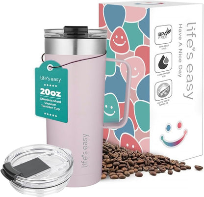 20oz Stainless Steel Mug w/Handle - Double Wall Insulated Travel Tumbler w/Flip Lid - Leak Proof Tumbler-Thermal Cup for Coffee, Tea & More - Keep Hot & Cold Drinks (Mint Green, 20 oz)