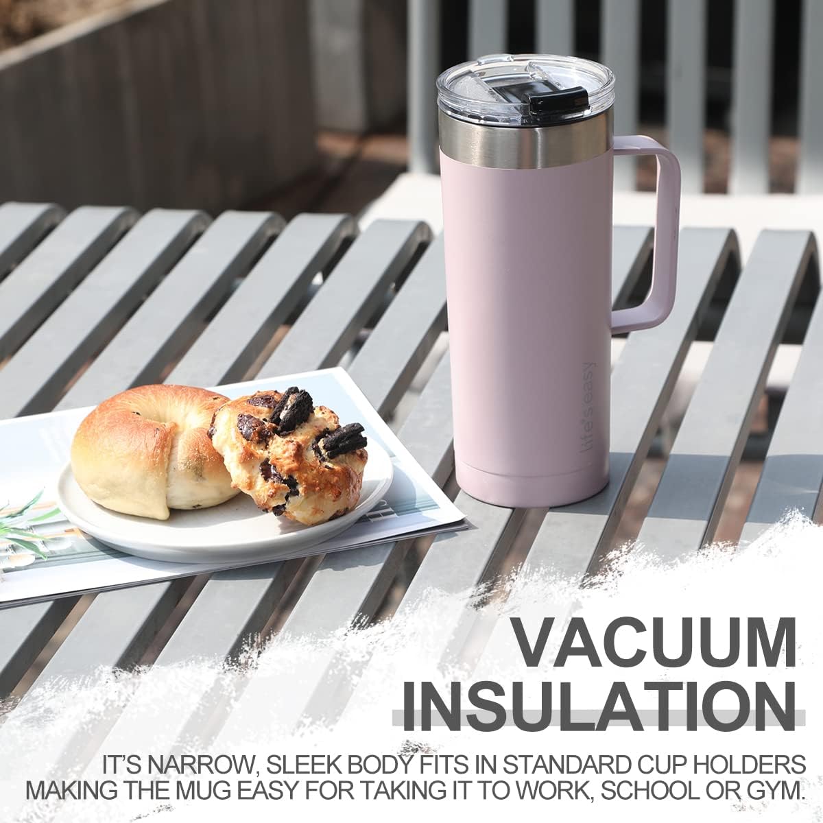 20oz Stainless Steel Mug w/Handle - Double Wall Insulated Travel Tumbler w/Flip Lid - Leak Proof Tumbler-Thermal Cup for Coffee, Tea & More - Keep Hot & Cold Drinks (Mint Green, 20 oz)