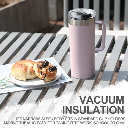 20oz Stainless Steel Mug w/Handle - Double Wall Insulated Travel Tumbler w/Flip Lid - Leak Proof Tumbler-Thermal Cup for Coffee, Tea & More - Keep Hot & Cold Drinks (Mint Green, 20 oz)