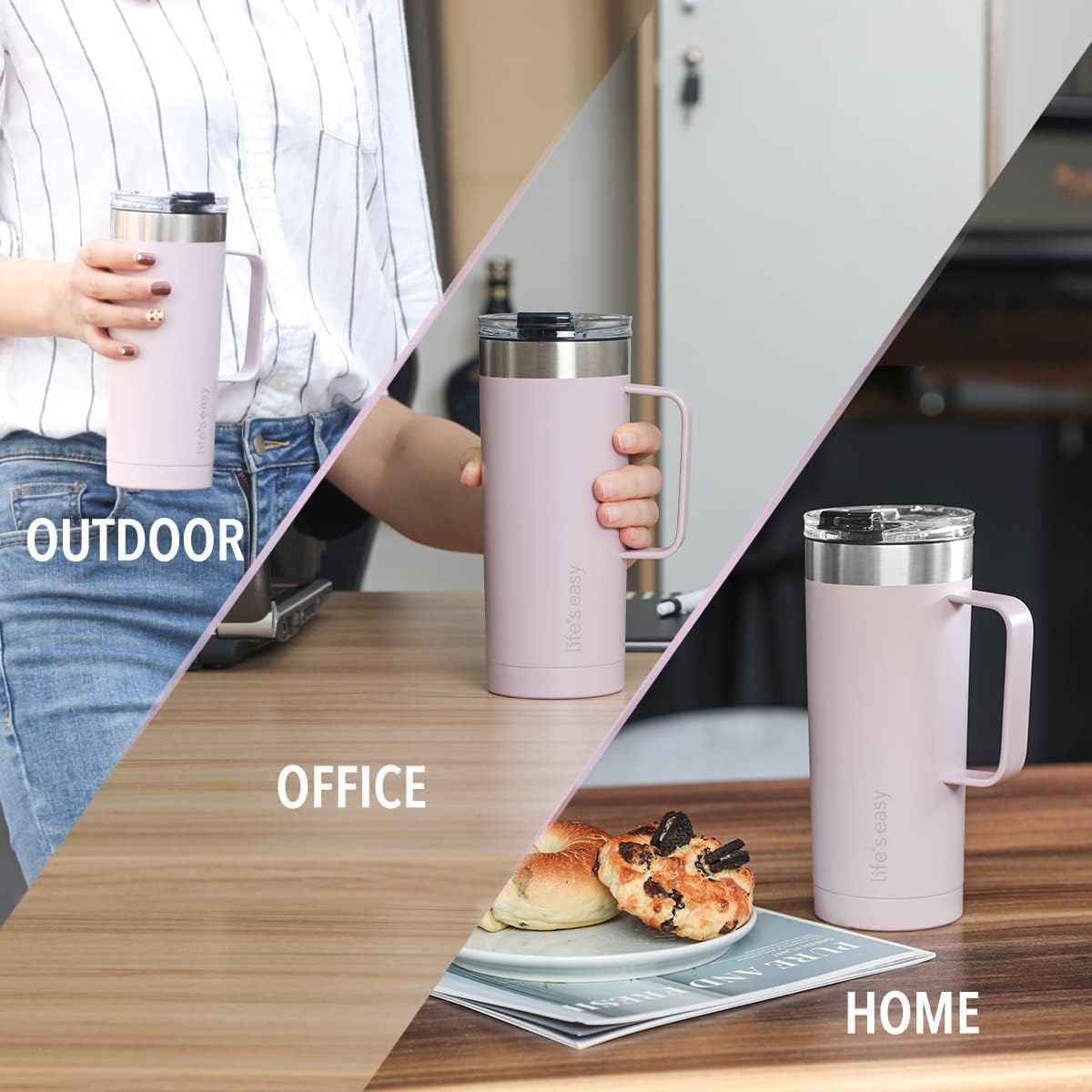 20oz Stainless Steel Mug w/Handle - Double Wall Insulated Travel Tumbler w/Flip Lid - Leak Proof Tumbler-Thermal Cup for Coffee, Tea & More - Keep Hot & Cold Drinks (Mint Green, 20 oz)