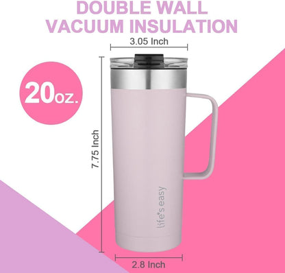 20oz Stainless Steel Mug w/Handle - Double Wall Insulated Travel Tumbler w/Flip Lid - Leak Proof Tumbler-Thermal Cup for Coffee, Tea & More - Keep Hot & Cold Drinks (Mint Green, 20 oz)