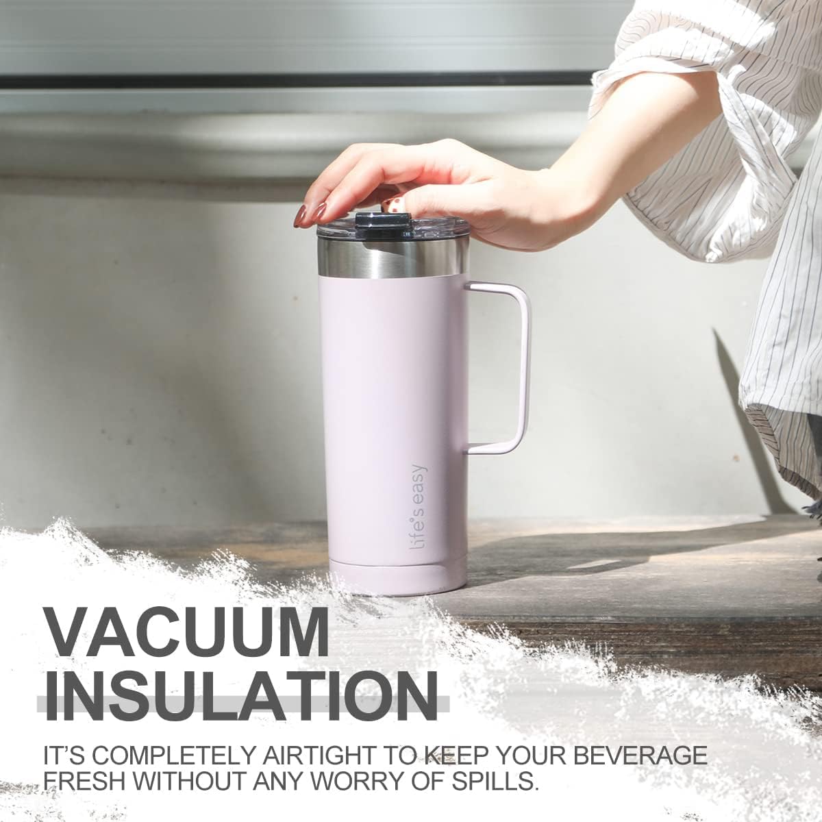 20oz Stainless Steel Mug w/Handle - Double Wall Insulated Travel Tumbler w/Flip Lid - Leak Proof Tumbler-Thermal Cup for Coffee, Tea & More - Keep Hot & Cold Drinks (Mint Green, 20 oz)
