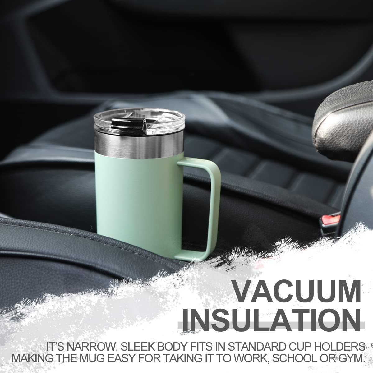 20oz Stainless Steel Mug w/Handle - Double Wall Insulated Travel Tumbler w/Flip Lid - Leak Proof Tumbler-Thermal Cup for Coffee, Tea & More - Keep Hot & Cold Drinks (Mint Green, 20 oz)