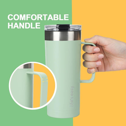 20oz Stainless Steel Mug w/Handle - Double Wall Insulated Travel Tumbler w/Flip Lid - Leak Proof Tumbler-Thermal Cup for Coffee, Tea & More - Keep Hot & Cold Drinks (Mint Green, 20 oz)