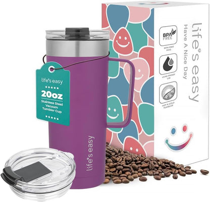 20oz Stainless Steel Mug w/Handle - Double Wall Insulated Travel Tumbler w/Flip Lid - Leak Proof Tumbler-Thermal Cup for Coffee, Tea & More - Keep Hot & Cold Drinks (Mint Green, 20 oz)