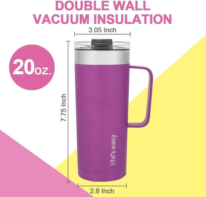 20oz Stainless Steel Mug w/Handle - Double Wall Insulated Travel Tumbler w/Flip Lid - Leak Proof Tumbler-Thermal Cup for Coffee, Tea & More - Keep Hot & Cold Drinks (Mint Green, 20 oz)