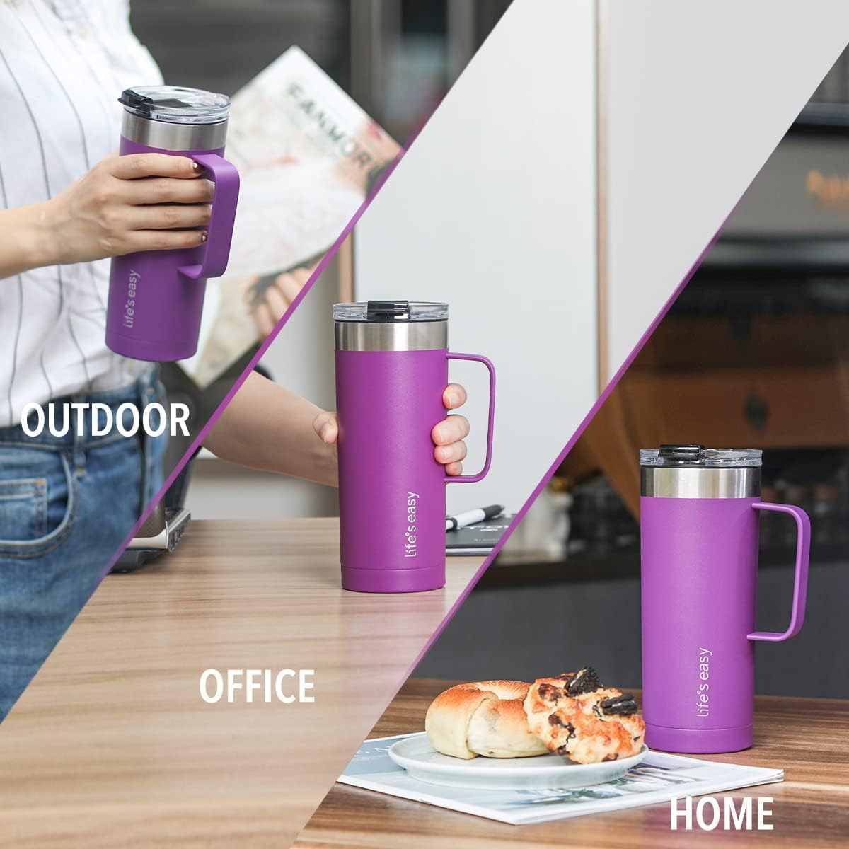 20oz Stainless Steel Mug w/Handle - Double Wall Insulated Travel Tumbler w/Flip Lid - Leak Proof Tumbler-Thermal Cup for Coffee, Tea & More - Keep Hot & Cold Drinks (Mint Green, 20 oz)