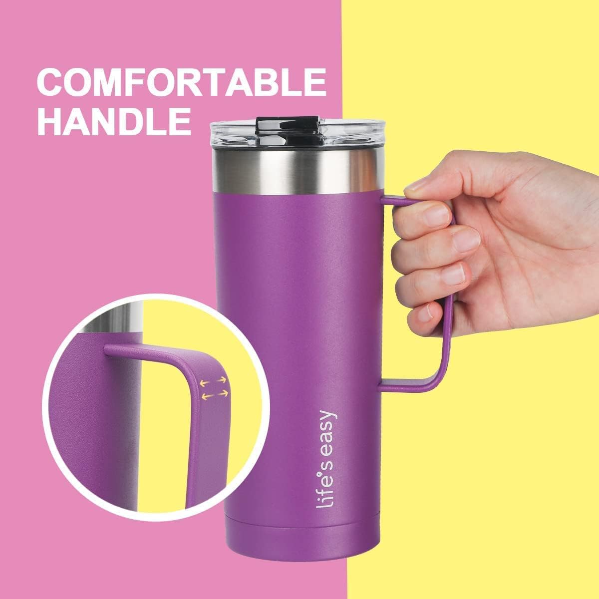 20oz Stainless Steel Mug w/Handle - Double Wall Insulated Travel Tumbler w/Flip Lid - Leak Proof Tumbler-Thermal Cup for Coffee, Tea & More - Keep Hot & Cold Drinks (Mint Green, 20 oz)