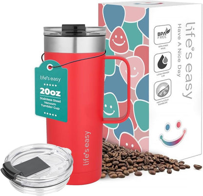 20oz Stainless Steel Mug w/Handle - Double Wall Insulated Travel Tumbler w/Flip Lid - Leak Proof Tumbler-Thermal Cup for Coffee, Tea & More - Keep Hot & Cold Drinks (Mint Green, 20 oz)