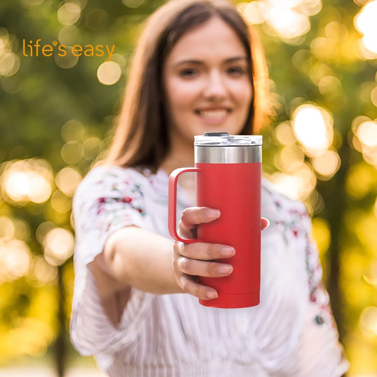 20oz Stainless Steel Mug w/Handle - Double Wall Insulated Travel Tumbler w/Flip Lid - Leak Proof Tumbler-Thermal Cup for Coffee, Tea & More - Keep Hot & Cold Drinks (Mint Green, 20 oz)