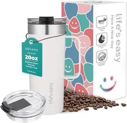 20oz Stainless Steel Mug w/Handle - Double Wall Insulated Travel Tumbler w/Flip Lid - Leak Proof Tumbler-Thermal Cup for Coffee, Tea & More - Keep Hot & Cold Drinks (Mint Green, 20 oz)