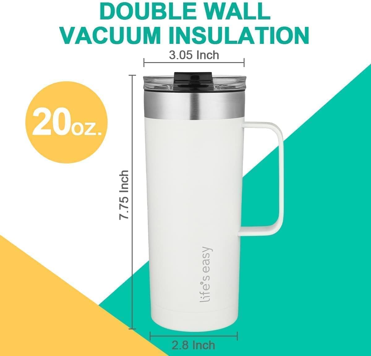 20oz Stainless Steel Mug w/Handle - Double Wall Insulated Travel Tumbler w/Flip Lid - Leak Proof Tumbler-Thermal Cup for Coffee, Tea & More - Keep Hot & Cold Drinks (Mint Green, 20 oz)