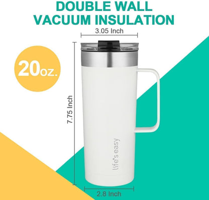 20oz Stainless Steel Mug w/Handle - Double Wall Insulated Travel Tumbler w/Flip Lid - Leak Proof Tumbler-Thermal Cup for Coffee, Tea & More - Keep Hot & Cold Drinks (Mint Green, 20 oz)