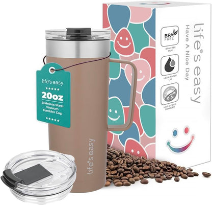20oz Stainless Steel Mug w/Handle - Double Wall Insulated Travel Tumbler w/Flip Lid - Leak Proof Tumbler-Thermal Cup for Coffee, Tea & More - Keep Hot & Cold Drinks (Mint Green, 20 oz)