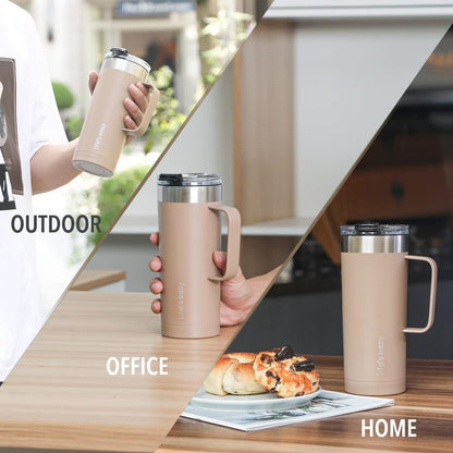 20oz Stainless Steel Mug w/Handle - Double Wall Insulated Travel Tumbler w/Flip Lid - Leak Proof Tumbler-Thermal Cup for Coffee, Tea & More - Keep Hot & Cold Drinks (Mint Green, 20 oz)