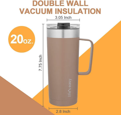 20oz Stainless Steel Mug w/Handle - Double Wall Insulated Travel Tumbler w/Flip Lid - Leak Proof Tumbler-Thermal Cup for Coffee, Tea & More - Keep Hot & Cold Drinks (Mint Green, 20 oz)