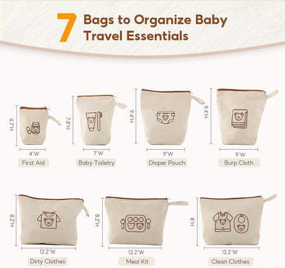 7PCs Diaper Bag Organizer Pouches for Baby Kids Travel Essential Storage, Large Waterproof and Zipped Baby Packing Cubes