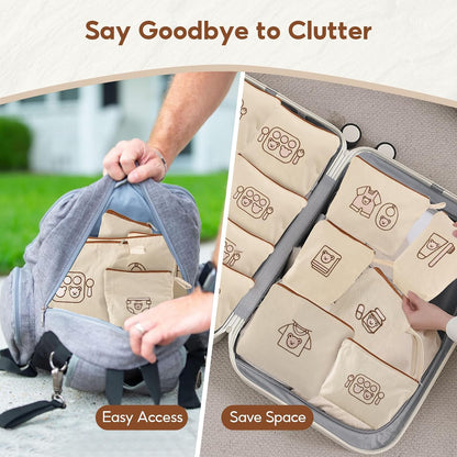 7PCs Diaper Bag Organizer Pouches for Baby Kids Travel Essential Storage, Large Waterproof and Zipped Baby Packing Cubes