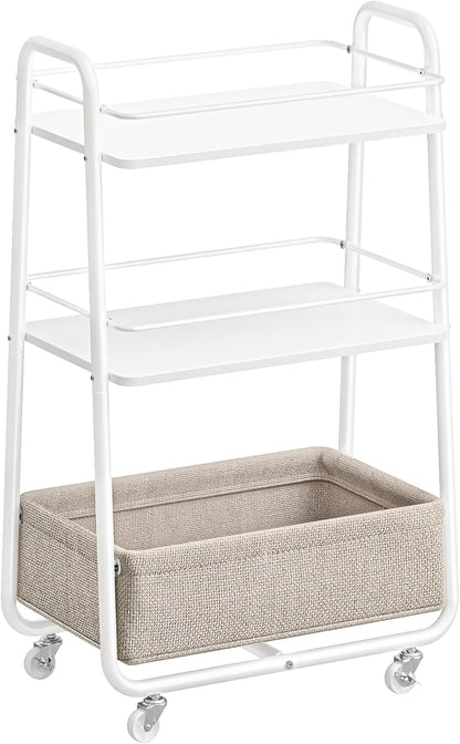 VASAGLE Storage Cart with Fabric Basket, 3-Tier Rolling Utility Cart