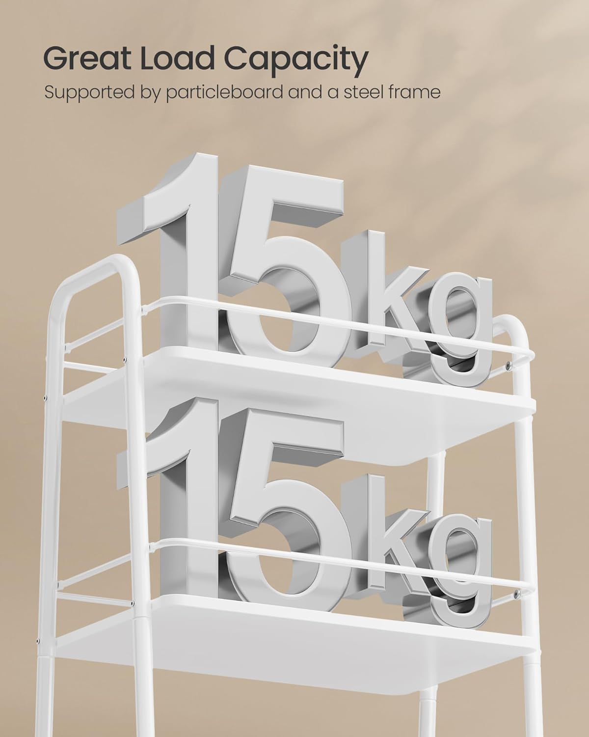 VASAGLE Storage Cart with Fabric Basket, 3-Tier Rolling Utility Cart