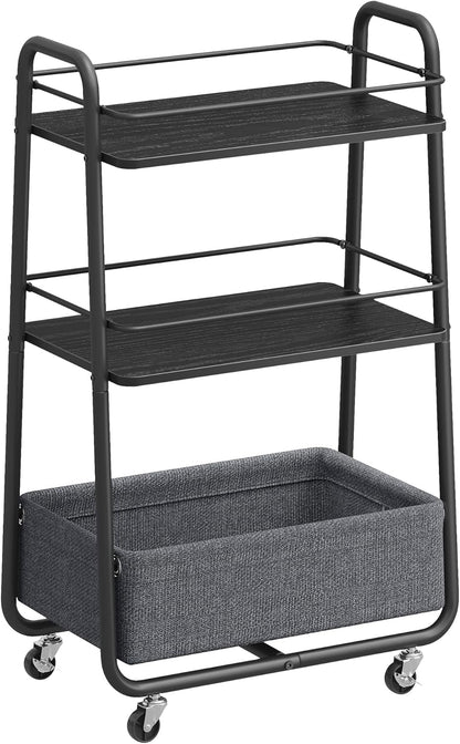 VASAGLE Storage Cart with Fabric Basket, 3-Tier Rolling Utility Cart