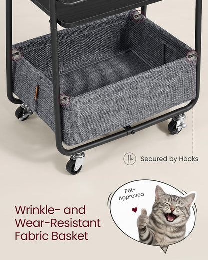 VASAGLE Storage Cart with Fabric Basket, 3-Tier Rolling Utility Cart