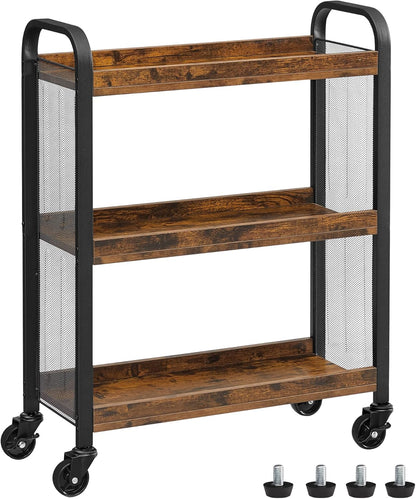 VASAGLE Storage Cart with Fabric Basket, 3-Tier Rolling Utility Cart